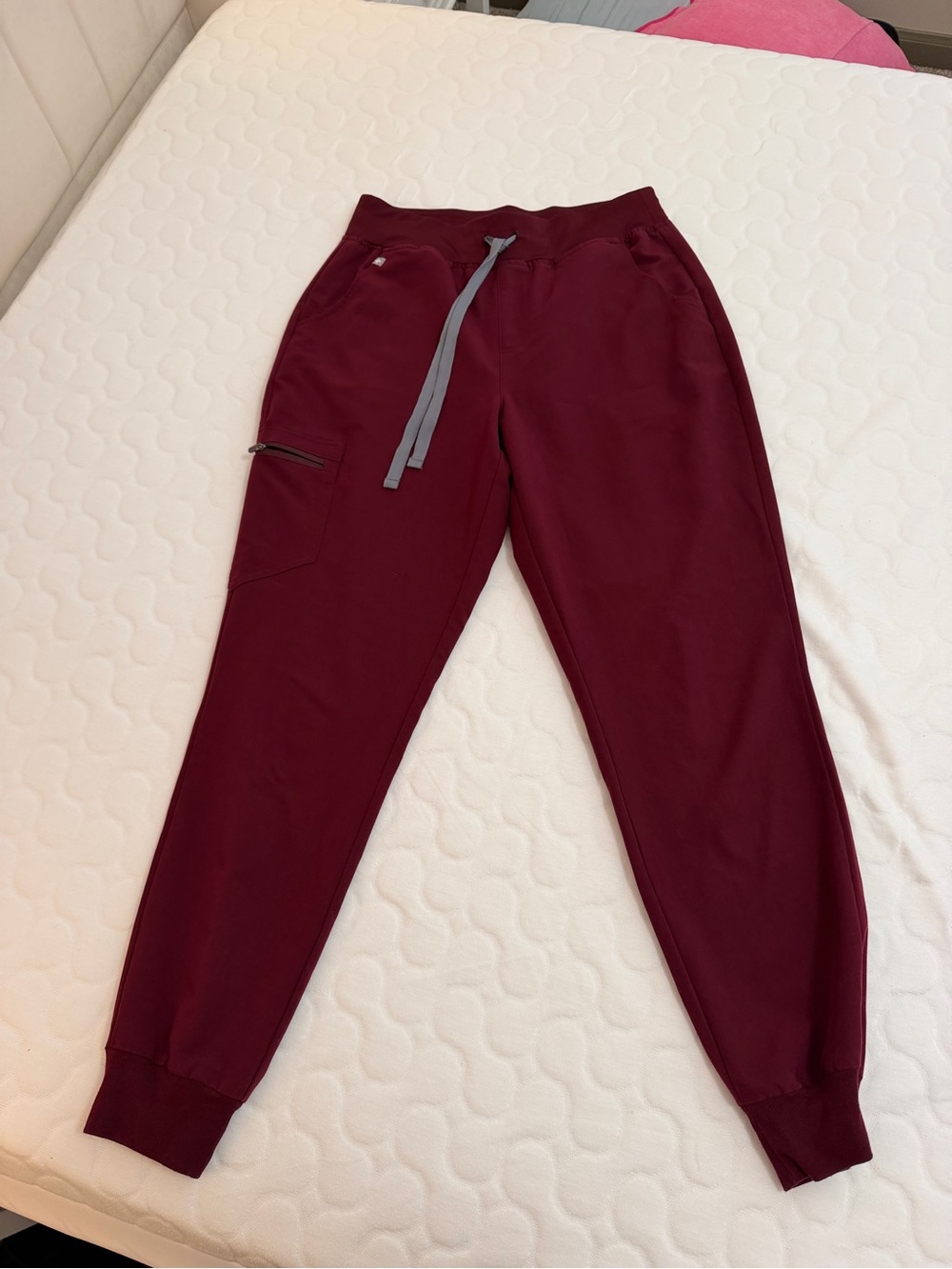 Figs Burgundy maroon Joggers with Gray Drawstring